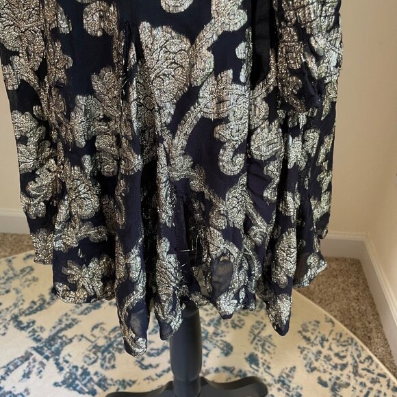 Anthropologie Black Gold Tunic Mini Dress Oversized Pockets XS READ DESCRIPTION - Picture 3 of 16